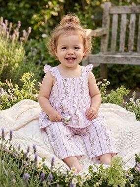 George Toddler Girls Floral Stripe 2-Piece Pant Set Size 2T - EUC